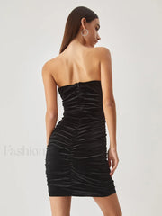 Velvet Bustier Graceful Tube Short Dress Dresses
