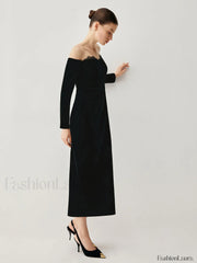 Velvet Off shoulder Patchwork Trendy Slit Midi Dress Dresses
