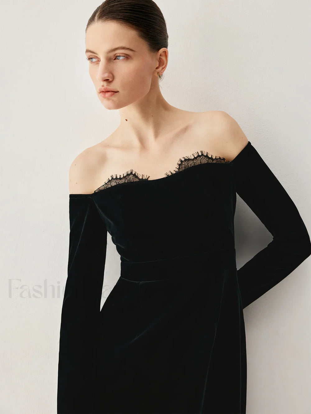 Velvet Off shoulder Patchwork Trendy Slit Midi Dress Dresses