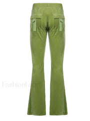 Velvet Solid Flare Leg Pants Pants