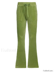 Velvet Solid Flare Leg Pants Chive / S Pants