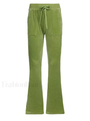 Velvet Solid Flare Leg Pants Chive / S Pants