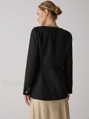 Vintage Black Graceful Tweed Blazer Blazers