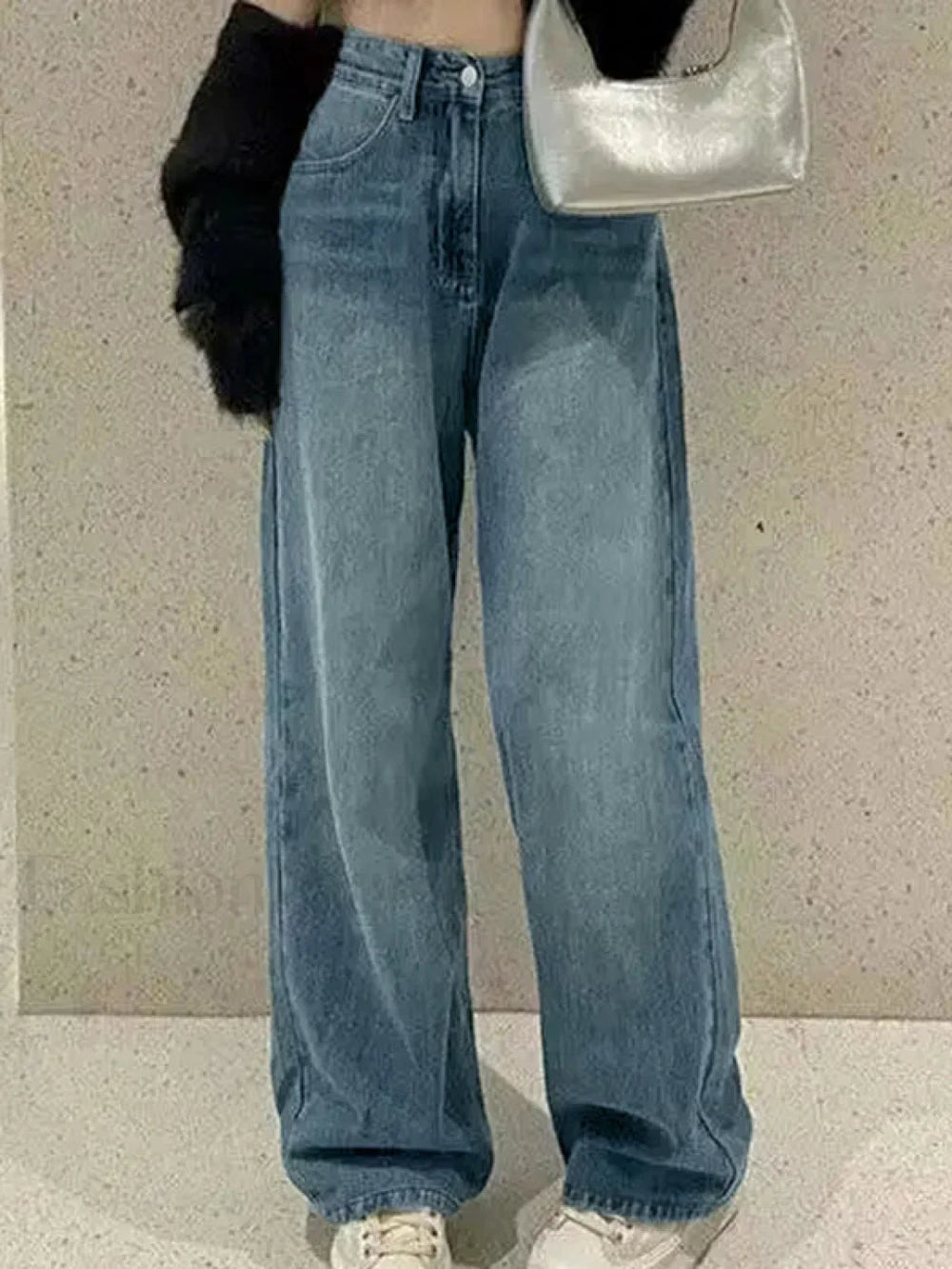 Vintage Faded Wash Straight Leg Boyfriend Jeans Boyfriend Jeans
