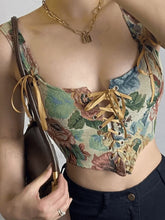 Vintage Jacquard Lace Up Corset Top Brown / S Tops&Tees