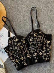 Vintage Lace Embroidery Bustier Black / S Corset Top