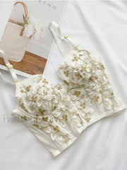 Vintage Lace Embroidery Bustier White / S Corset Top