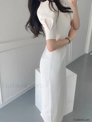 Vintage Puff Sleeve Split Maxi Dress Midi Dresses