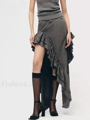 Vintage Spliced Irregular Hem Skirt