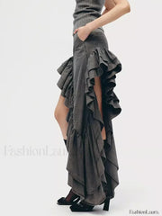 Vintage Spliced Irregular Hem Skirt