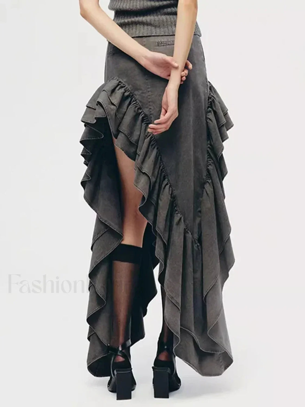 Vintage Spliced Irregular Hem Skirt GRAY / S