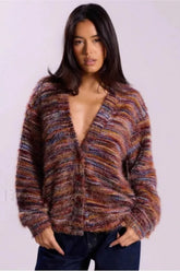 Vintage Stripe V neck Knit Cardigan Red / S