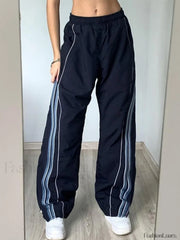 Vintage Striped Piping Baggy Sweatpants Straight Leg Pants