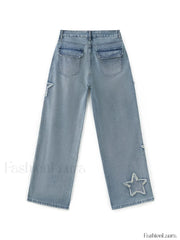Vintage Wash Distressed Star Patch Boyfriend Jeans Boyfriend Jeans
