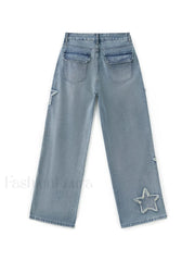 Vintage Wash Distressed Star Patch Boyfriend Jeans Boyfriend Jeans