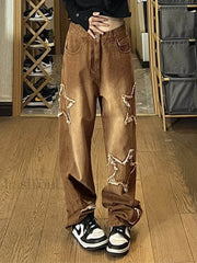 Vintage Wash Distressed Star Patch Boyfriend Jeans Boyfriend Jeans