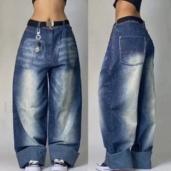 Vintage Washed Baggy Pants for Halloween Style Dark Blue / M