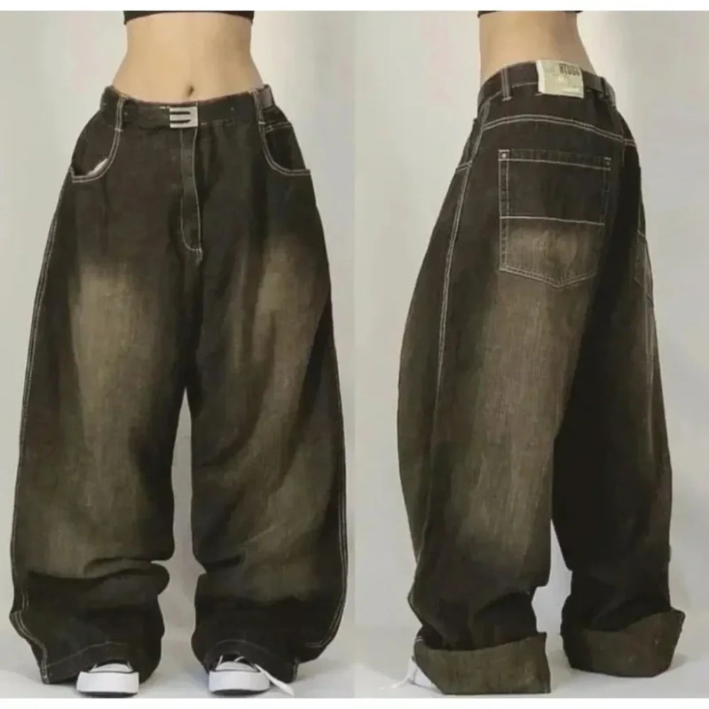 Vintage Washed Baggy Pants for Halloween Style Dark brown / M