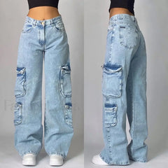 Vintage Washed Baggy Pants for Halloween Style Wathet Blue / M