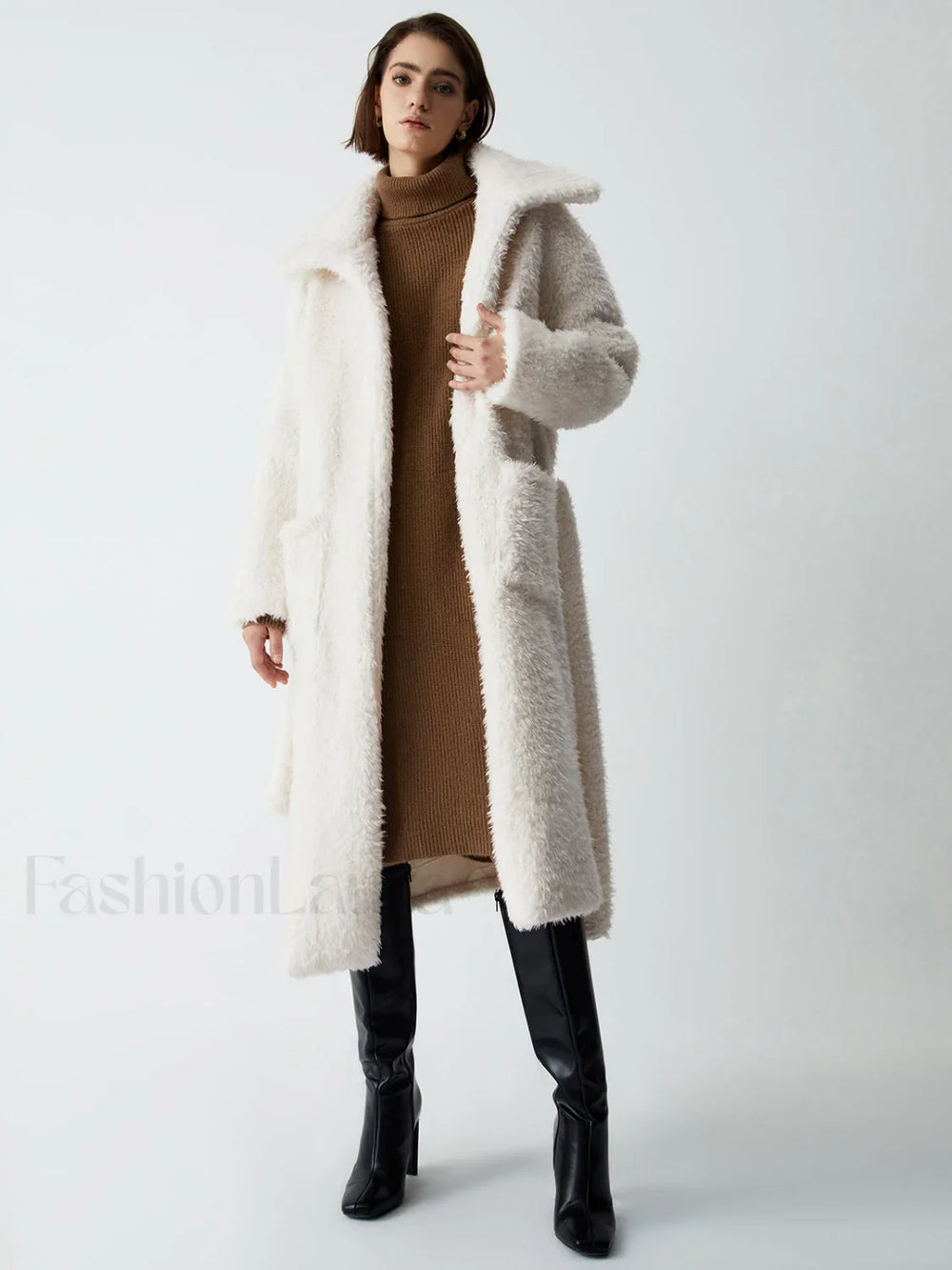 Warm Embrace Graceful Furry Trench Coat Off White / S Fleece Jackets