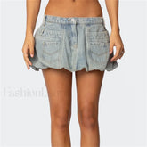 Washed Jean Bubble Pocket Skirt