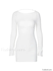 White Backless Long Sleeve Mini Dress Mini Dresses