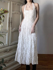 White Floral Lace Halter Maxi Dress Maxi Dresses