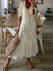 White Lace Hollow Out Boho Dress
