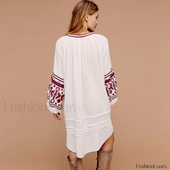 White Puff Sleeve Boho Dress