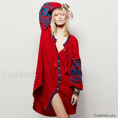 White Puff Sleeve Boho Dress Red / S