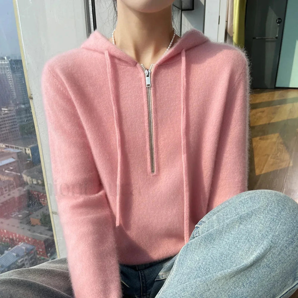 Women Merino Wool Pullover Autumn Long Sleeve Cashmere Knitted Hoodie Clothes Sweater Sweaters L