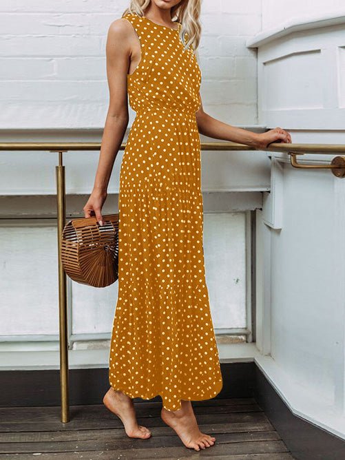 Polka Dot Crew Neck Sleeveless Dress