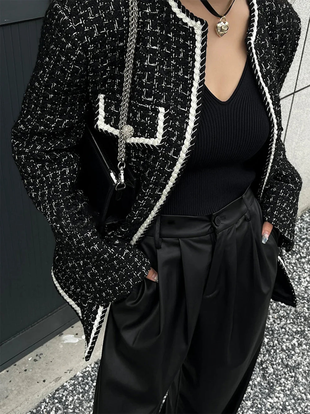 Wool blend Tweed Graceful Contrast Trim Jacket Jackets