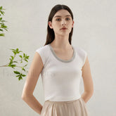 Wool Silk Vest Summer Cool T Shirt White / S