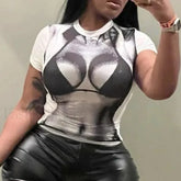 Y2K 3D Printed Sexy Crop T Shirt WHITE / S