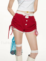 Y2K Embroidery Lace High Waist Drawstring Casual Short