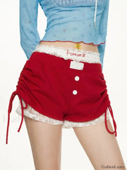 Y2K Embroidery Lace High Waist Drawstring Casual Short