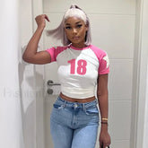 Y2k Kawaii Baby Tee Grunge Retro Splicing T Shirt Pink / S