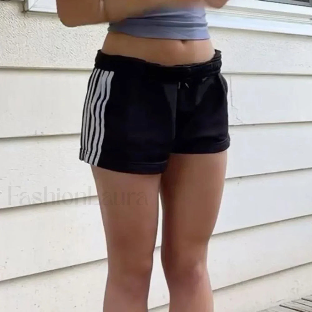 Y2K Retro Striped Patchwork Loose Elastic Waist Short