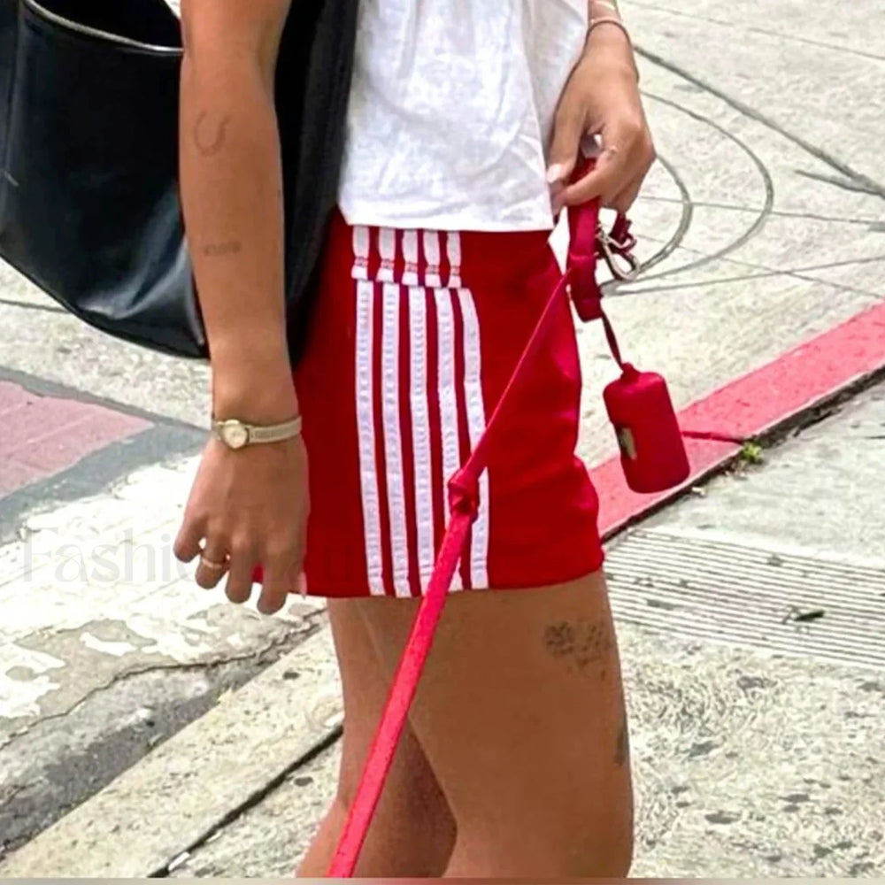 Y2K Retro Striped Patchwork Loose Elastic Waist Short