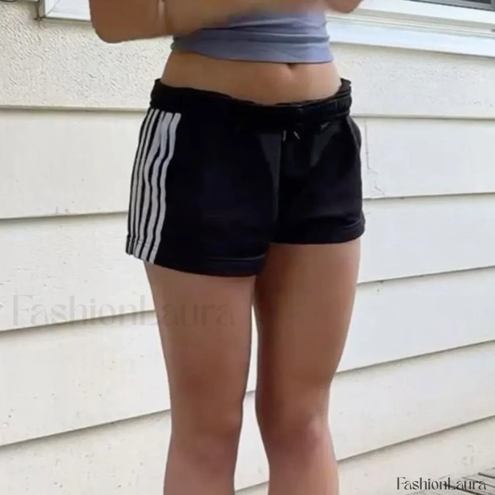 Y2K Retro Striped Patchwork Loose Elastic Waist Short