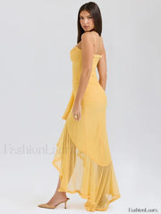 Yellow Ruffled Spaghetti Midi Dress