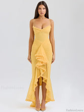 Yellow Ruffled Spaghetti Midi Dress Orange / XS