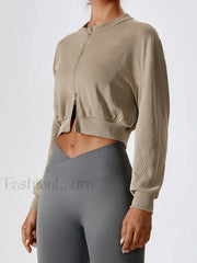Zip Up Graceful Rib Crop Sweatshirt Sweatshirts