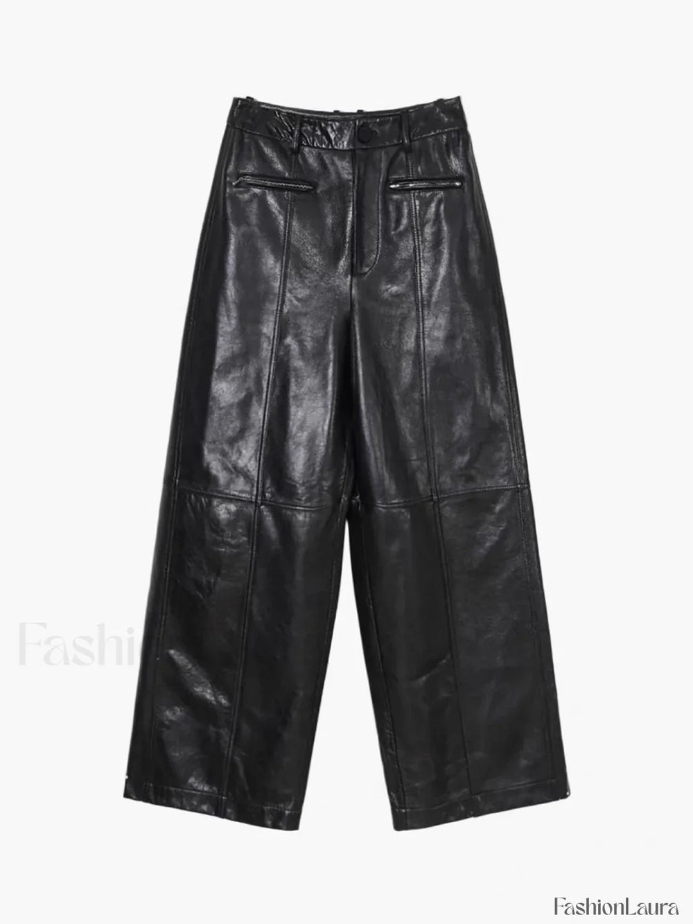 Zippered Faux Leather Trendy Straight Leg Mid waist Pants Pants
