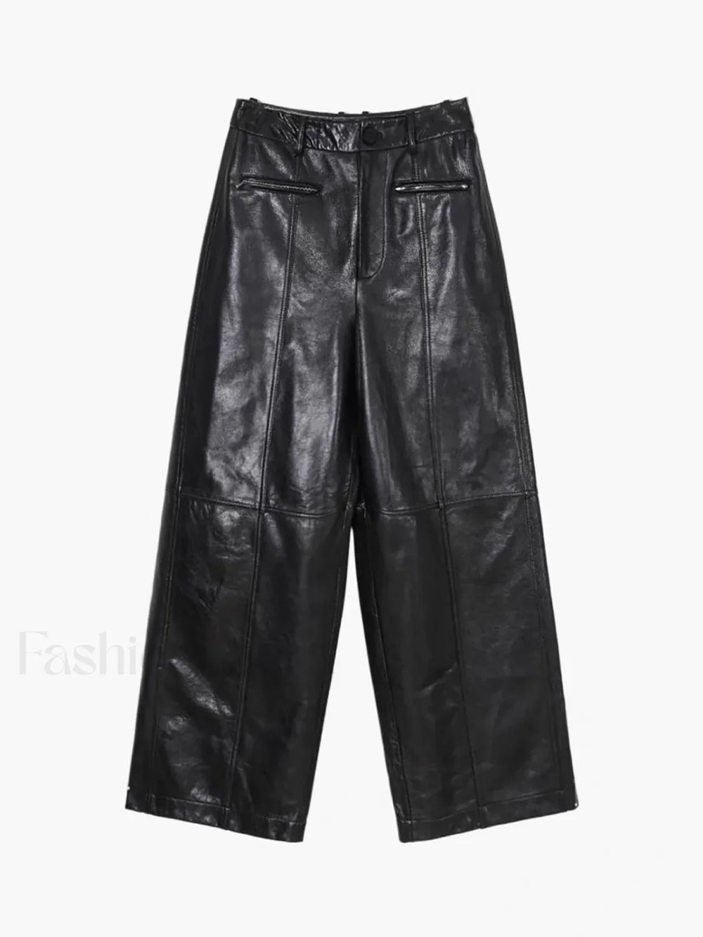 Zippered Faux Leather Trendy Straight Leg Mid waist Pants Pants