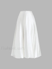 Zippered Satin Graceful A Line Midi Skirt Skirts