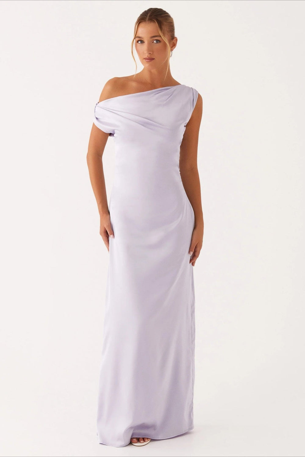 Solid Asymmetric Neckline Formal Dress