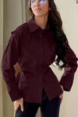 Waist Defining Long Sleeve Cotton Blouse