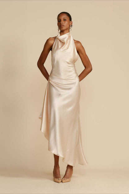 Elegant Satin Slit Backless Party Dress